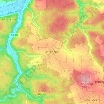 Mappa topografica Attenzell, altitudine, rilievo