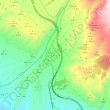 Mappa topografica Mondújar, altitudine, rilievo