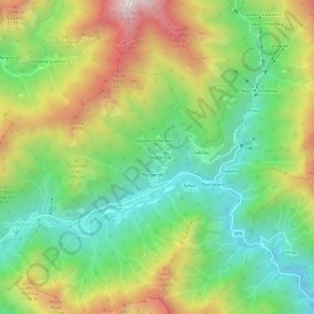 Mappa topografica Brugaro, altitudine, rilievo