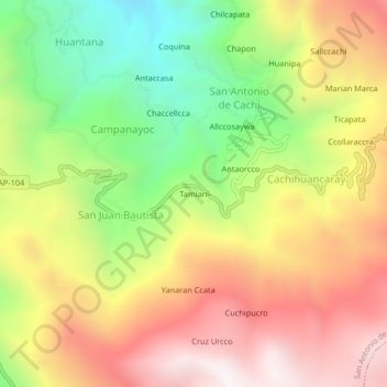 Mappa topografica Tamiani, altitudine, rilievo