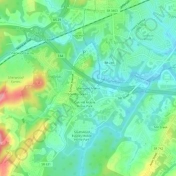 Mappa topografica Sherwood Manor, altitudine, rilievo
