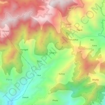 Mappa topografica Chupra, altitudine, rilievo