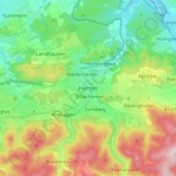 Mappa topografica Hemer, altitudine, rilievo