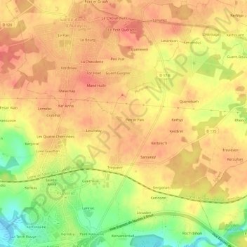 Mappa topografica Kervengu, altitudine, rilievo