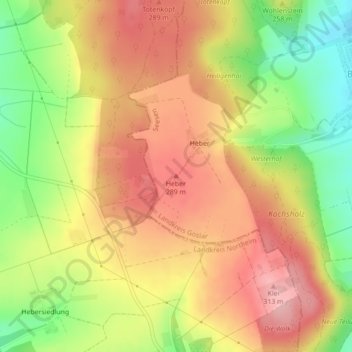 Mappa topografica Heber, altitudine, rilievo