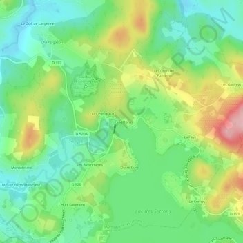 Mappa topografica Les Settons, altitudine, rilievo