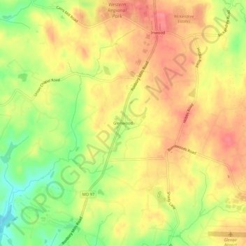 Mappa topografica Glenwood, altitudine, rilievo