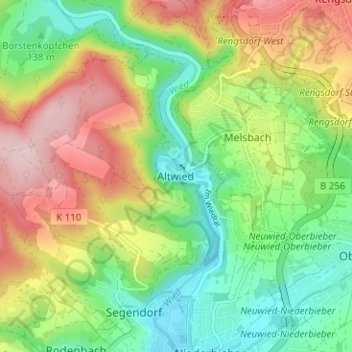 Mappa topografica Altwied, altitudine, rilievo