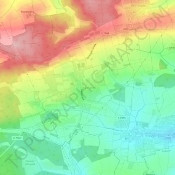Mappa topografica Eggingen, altitudine, rilievo