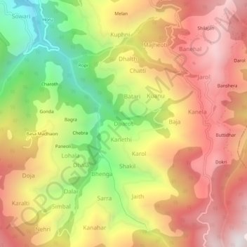 Mappa topografica Dharot, altitudine, rilievo