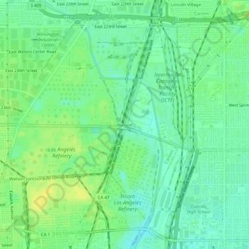 Mappa topografica Watson, altitudine, rilievo