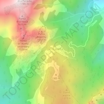 Mappa topografica Col de Bavella, altitudine, rilievo