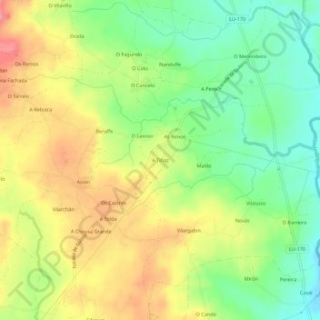 Mappa topografica A Tiñaz, altitudine, rilievo