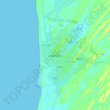 Mappa topografica نواكشوط, altitudine, rilievo