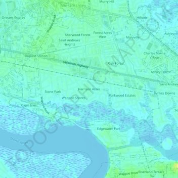 Mappa topografica Harrison Acres, altitudine, rilievo