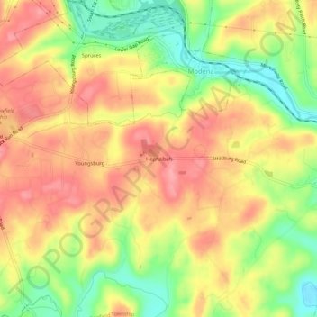 Mappa topografica Hephzibah, altitudine, rilievo