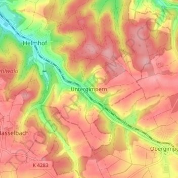 Mappa topografica Untergimpern, altitudine, rilievo