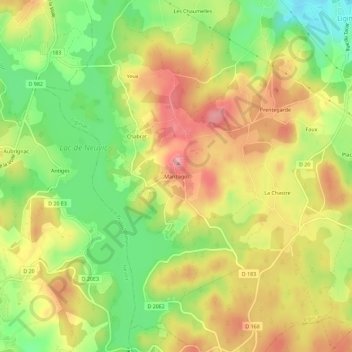 Mappa topografica Manzagol, altitudine, rilievo