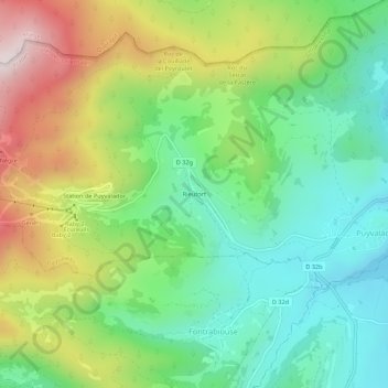 Mappa topografica Rieutort, altitudine, rilievo