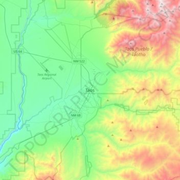 Mappa topografica Taos, altitudine, rilievo