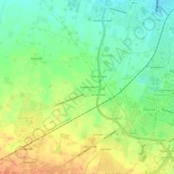 Mappa topografica Case Rosse, altitudine, rilievo