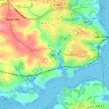 Mappa topografica Forder, altitudine, rilievo
