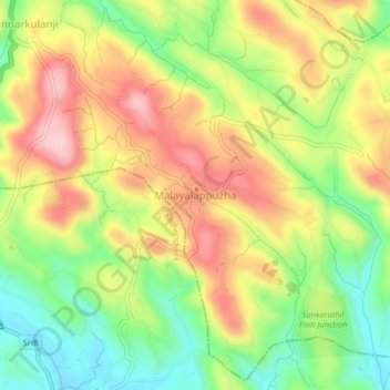 Mappa topografica Malayalappuzha, altitudine, rilievo