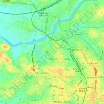 Mappa topografica Karukodi, altitudine, rilievo