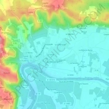 Mappa topografica Joncas, altitudine, rilievo