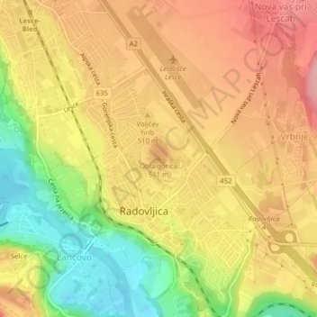 Mappa topografica Obla gorica, altitudine, rilievo