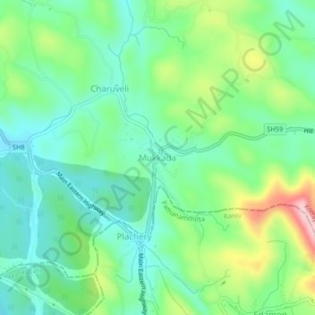 Mappa topografica Mukkada, altitudine, rilievo