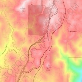 Mappa topografica Heather Glen, altitudine, rilievo