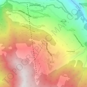Mappa topografica Auli, altitudine, rilievo