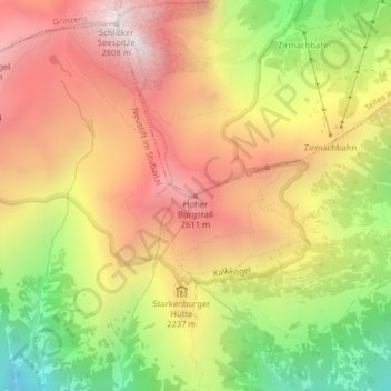Mappa topografica Hoher Burgstall, altitudine, rilievo