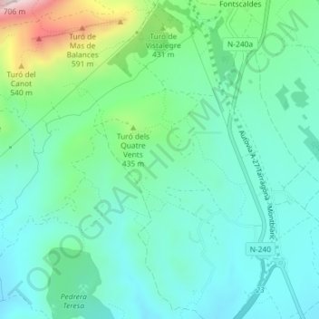 Mappa topografica els Boscos de Valls, altitudine, rilievo