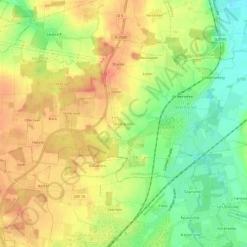 Mappa topografica Grashausen, altitudine, rilievo