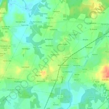 Mappa topografica Kergounio, altitudine, rilievo