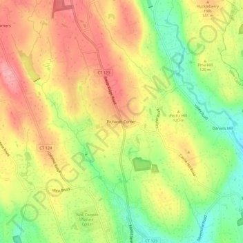 Mappa topografica Richards Corner, altitudine, rilievo