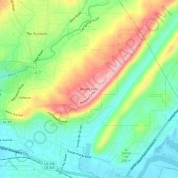 Mappa topografica Monte Vista, altitudine, rilievo
