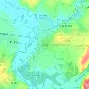 Mappa topografica Ducey, altitudine, rilievo