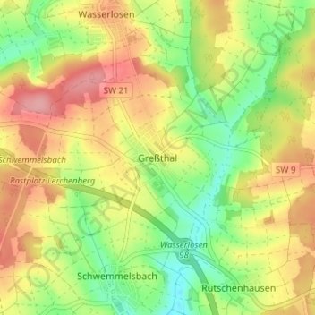 Mappa topografica Greßthal, altitudine, rilievo