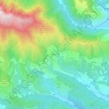 Mappa topografica Menosio, altitudine, rilievo