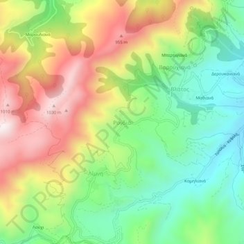 Mappa topografica Rogdia, altitudine, rilievo
