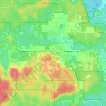 Mappa topografica Lakewood, altitudine, rilievo