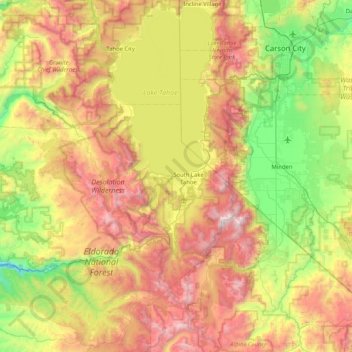 Mappa topografica Tahoe Keys, altitudine, rilievo