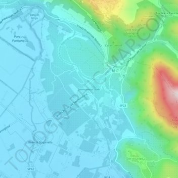 Mappa topografica Sermoneta Scalo, altitudine, rilievo