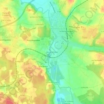 Mappa topografica Moulin d'Olérat, altitudine, rilievo