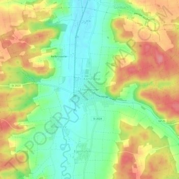 Mappa topografica Ettenbeuren, altitudine, rilievo