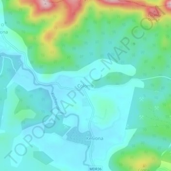 Mappa topografica Colomb, altitudine, rilievo