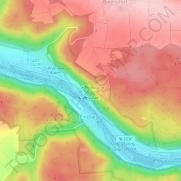 Mappa topografica Burg Prunn, altitudine, rilievo